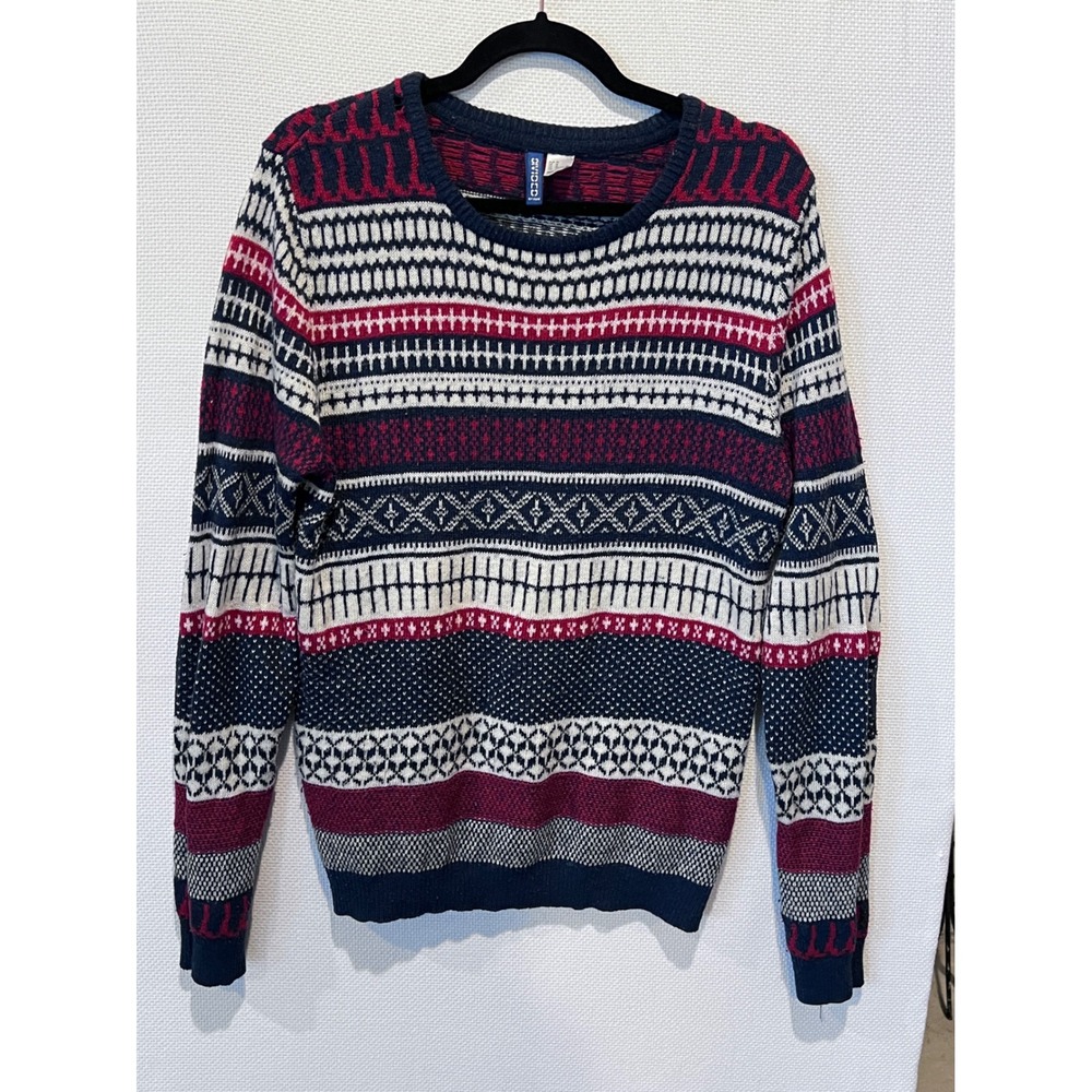 Divided by H&M Wool Blend Sweater Medium Striped Knit Elbow Patches READ